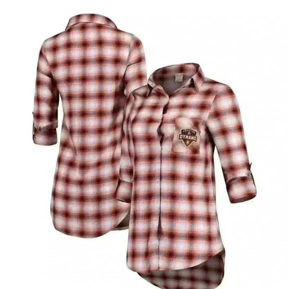 Houston Dynamo Soccer  Button Down  Plaid Shirt Women Size S New - Picture 1 of 8